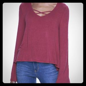 Juniors' Mudd® Crisscross Bell Sleeve Tee