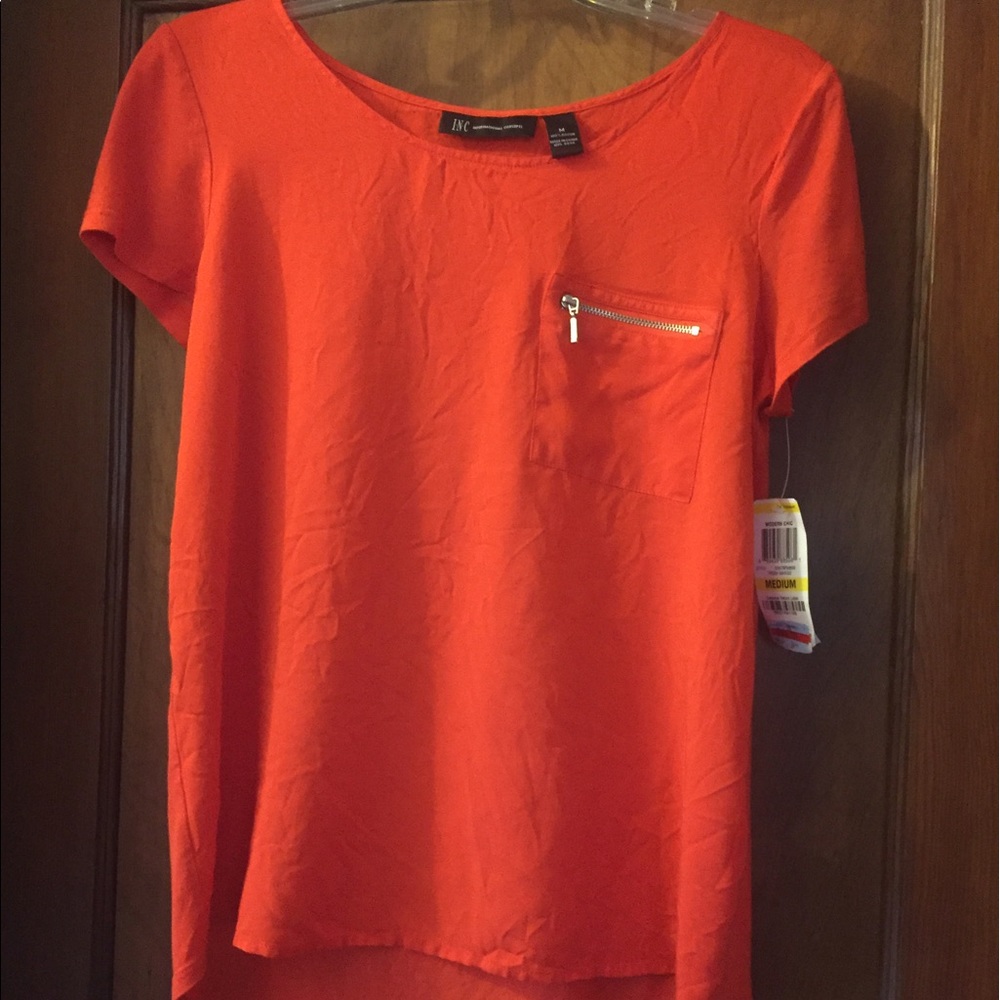 INC top with zipper detail front pocket