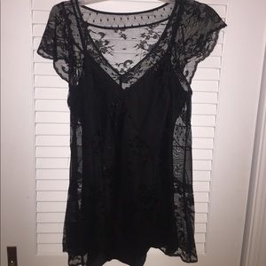 WHBM size 8 sheer lace black top with cami under