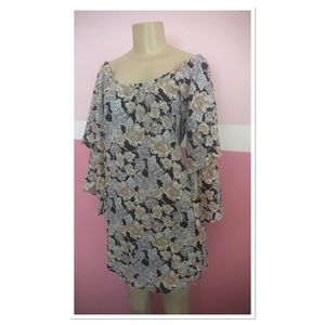 Floral Tunic Boho Dress / Off Shoulder Flared