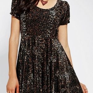 MinkPink Velvet Leopard Puff Sleeve Skater Dress