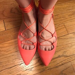 Pink Lace-up Flats