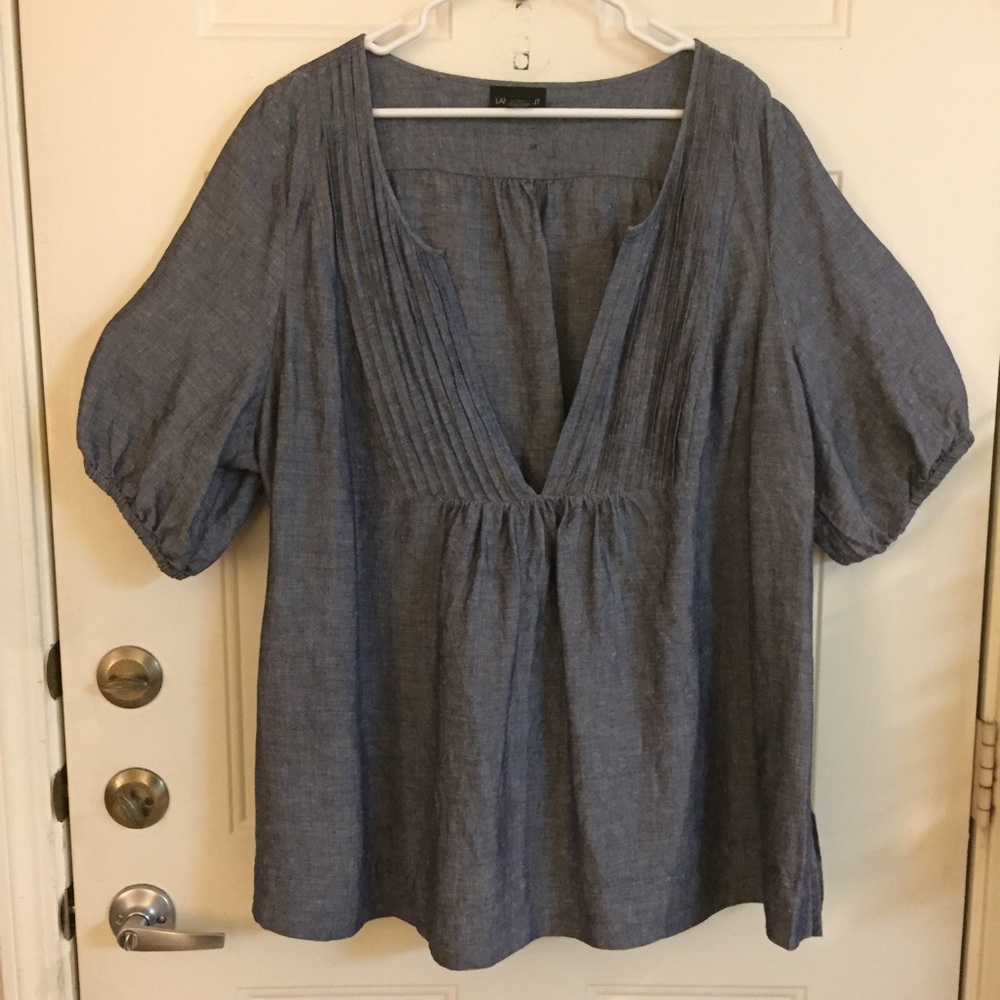 Denim colored linen blend blouse