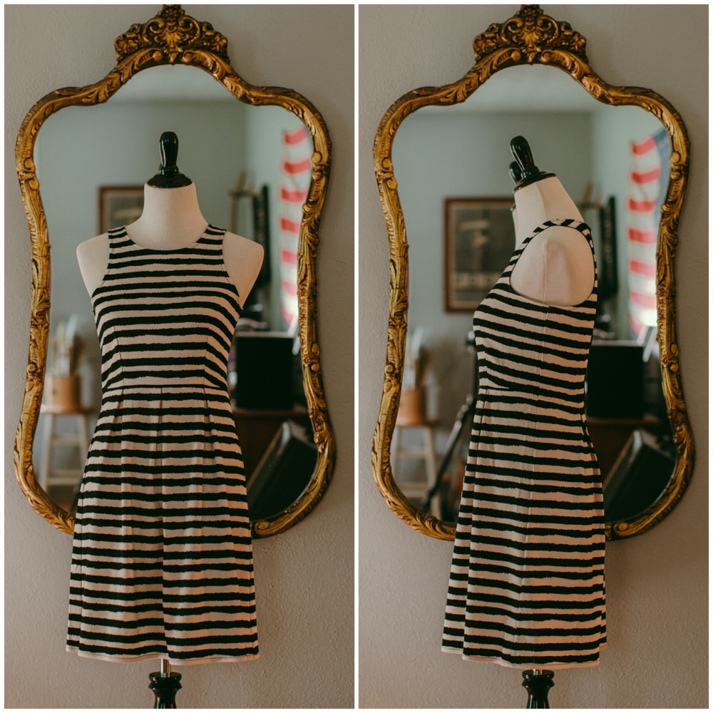 THML Horizontal Cream and Black Stripe Dress