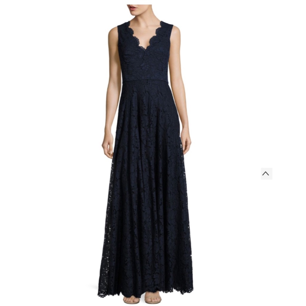 Vera Wang Floral Lace Sleeveless Maxi Dress Gown