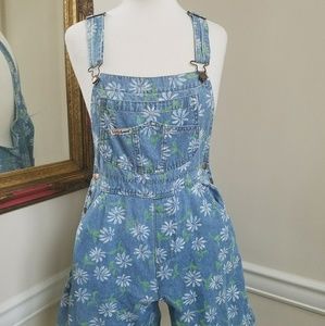 Floral denim overalls shorts