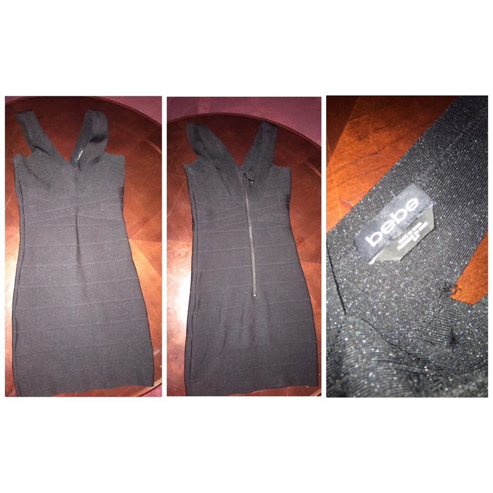 Classic body con black Bebe dress.