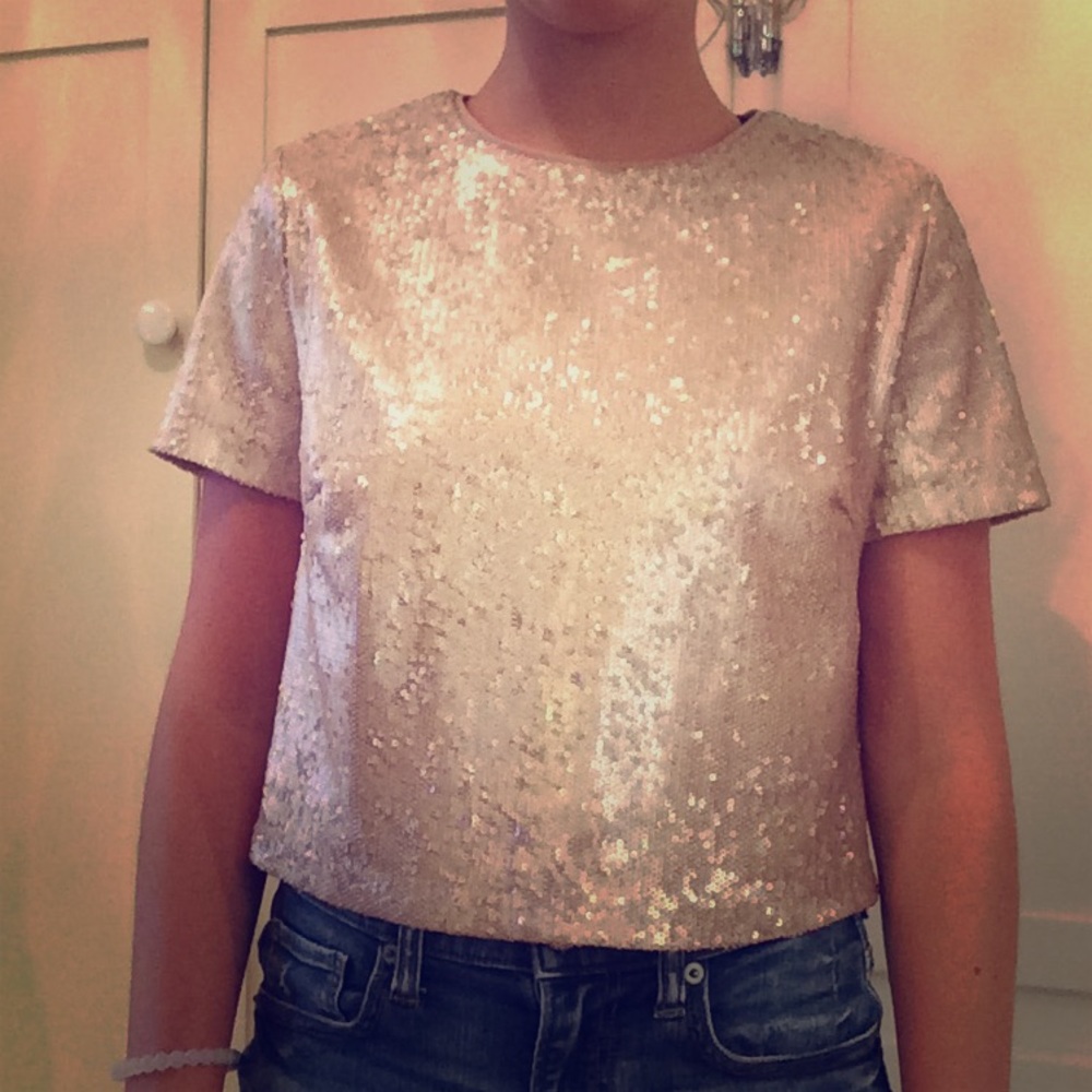 Forever 21 rose gold sequin shirt