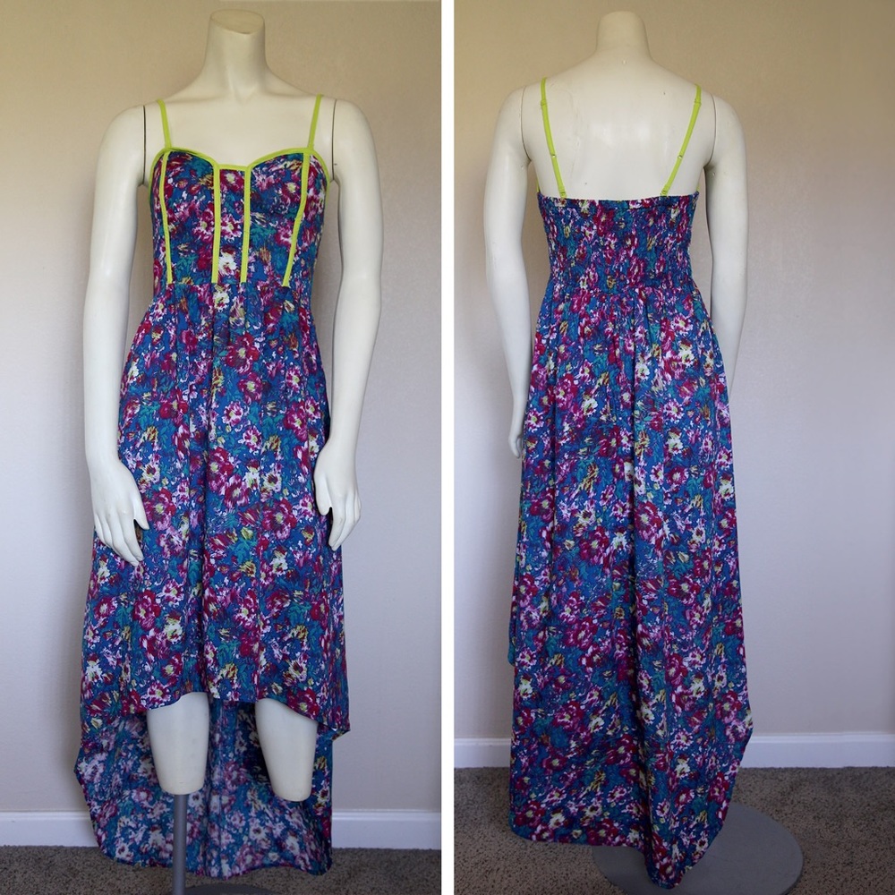 Corset Style High-Low Floral Lime Dress