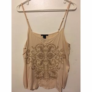 Beige embroidered spaghetti strap top