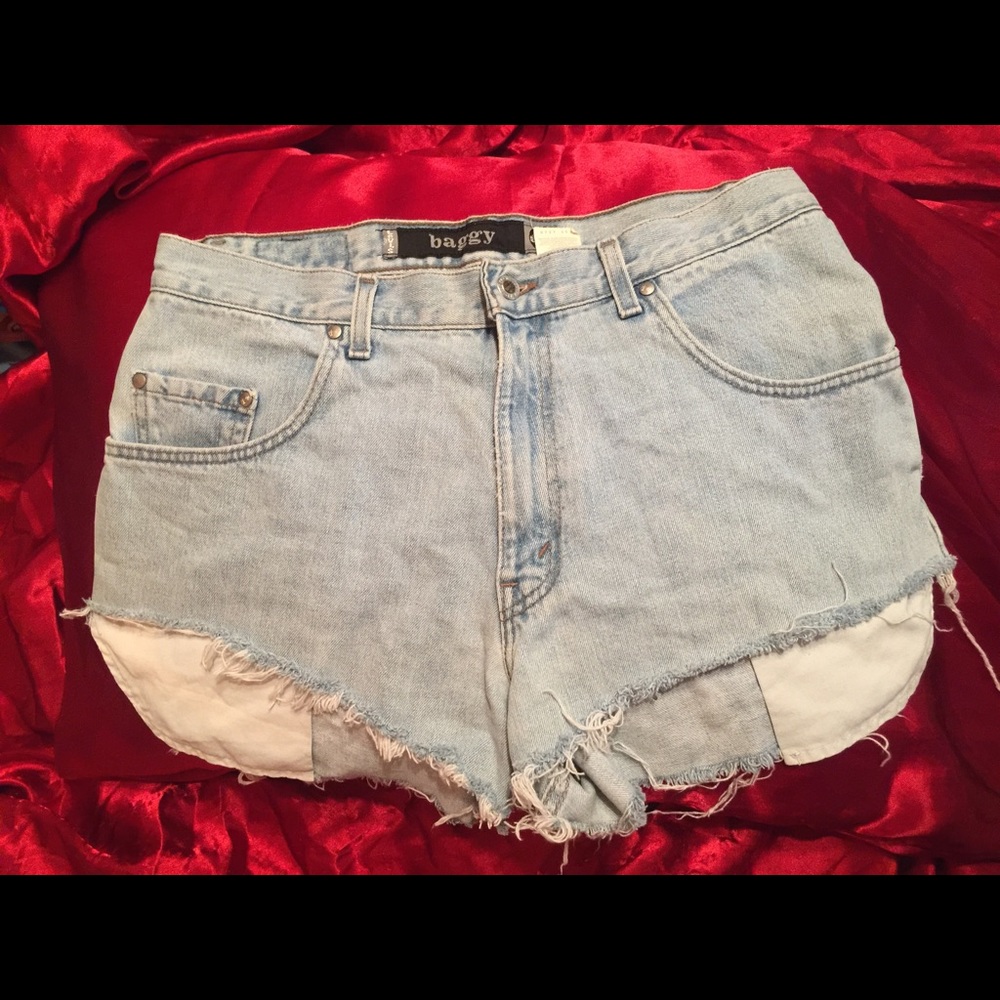 Levi light wash hand cut denim shorts