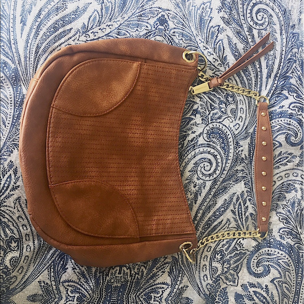 Steve Madden studded camel shoulder tote bag