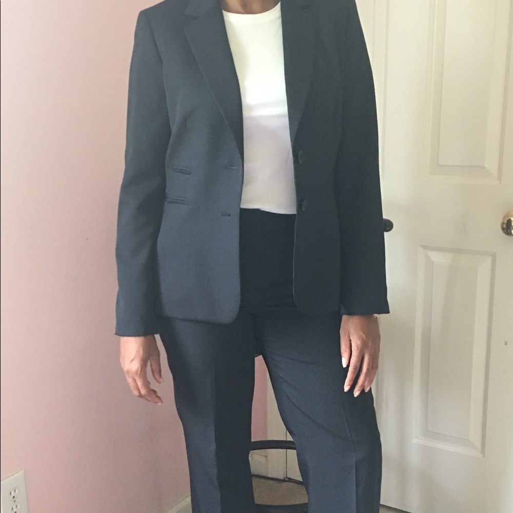 Pant suit. Black & Blue Pinstripe.