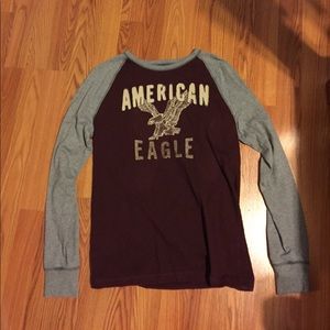 American Eagle Long Sleeved Shirt- Maroon and Gray