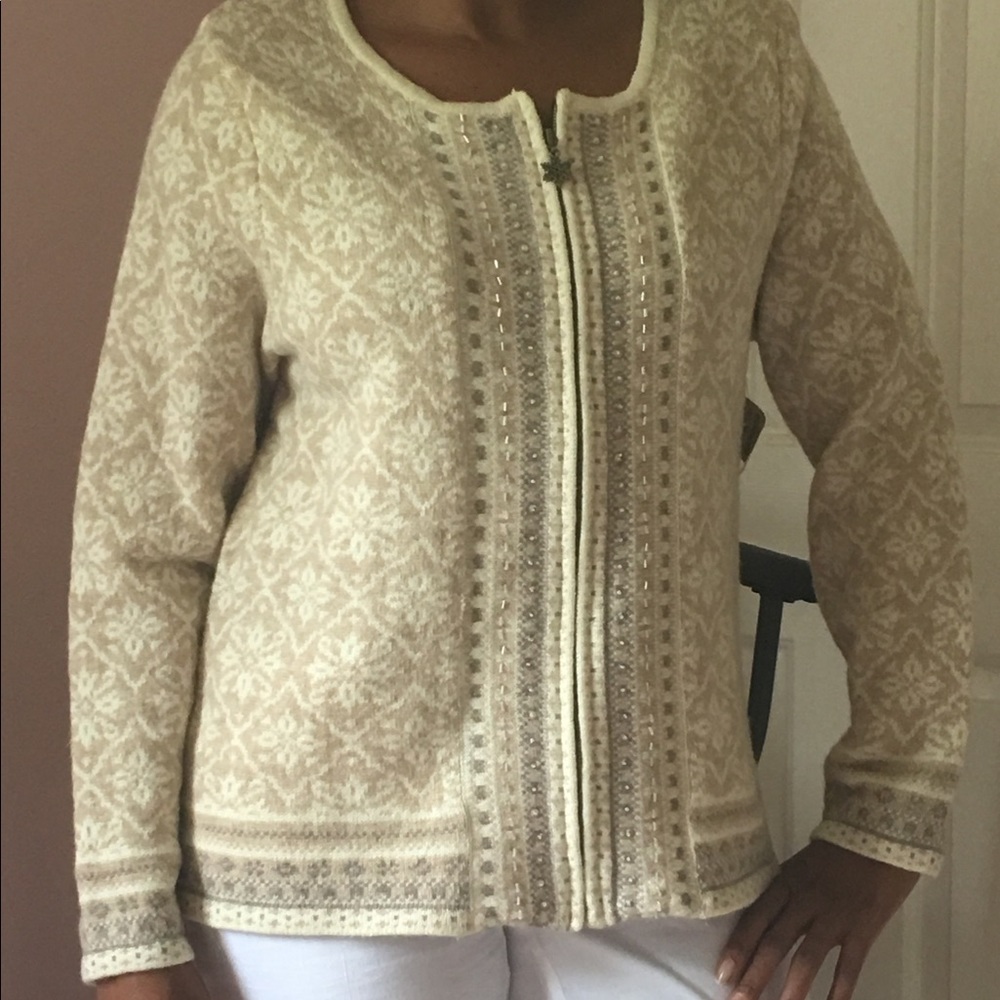 Cream & Khaki Sweater w/ embellishments