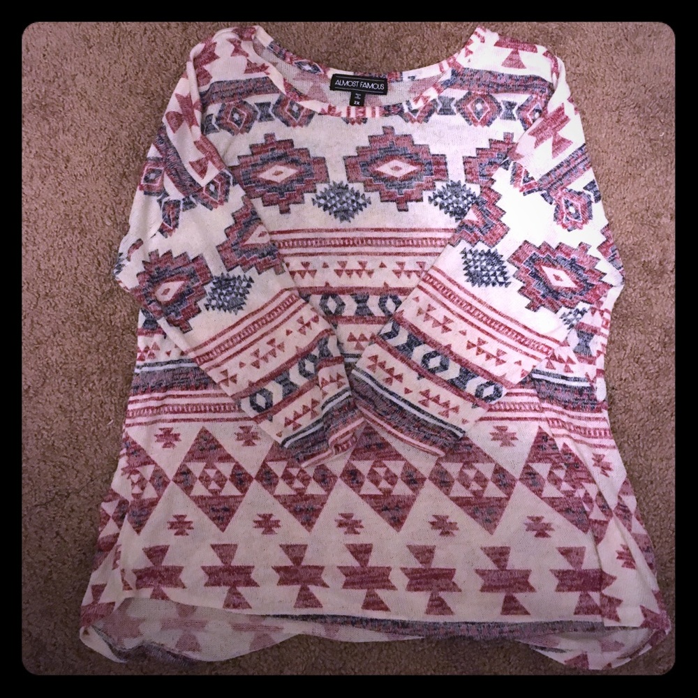 Almost Famous Plus Aztec Print Knit Top