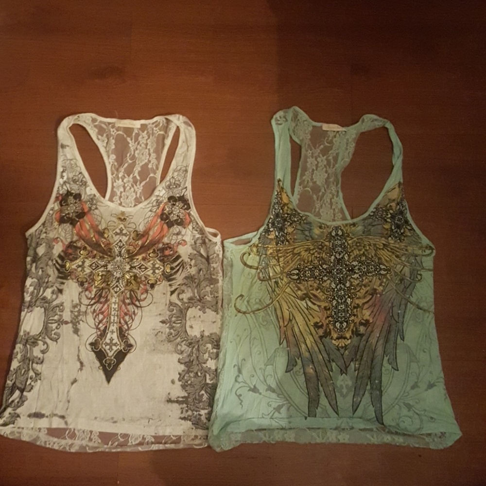 2 Glitter Lace Tank Blouses