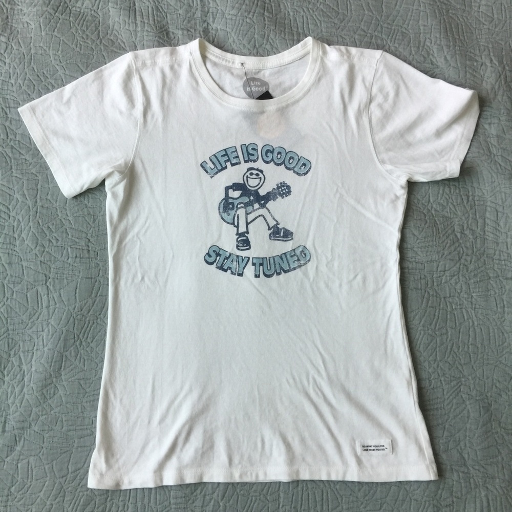 Life is good stay tuned white cotton tee top] XS