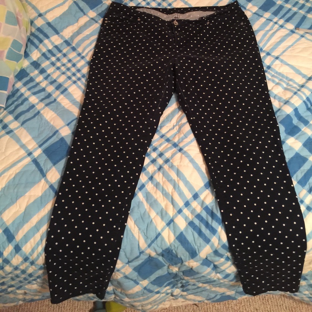 Navy polka dot skinny jeans