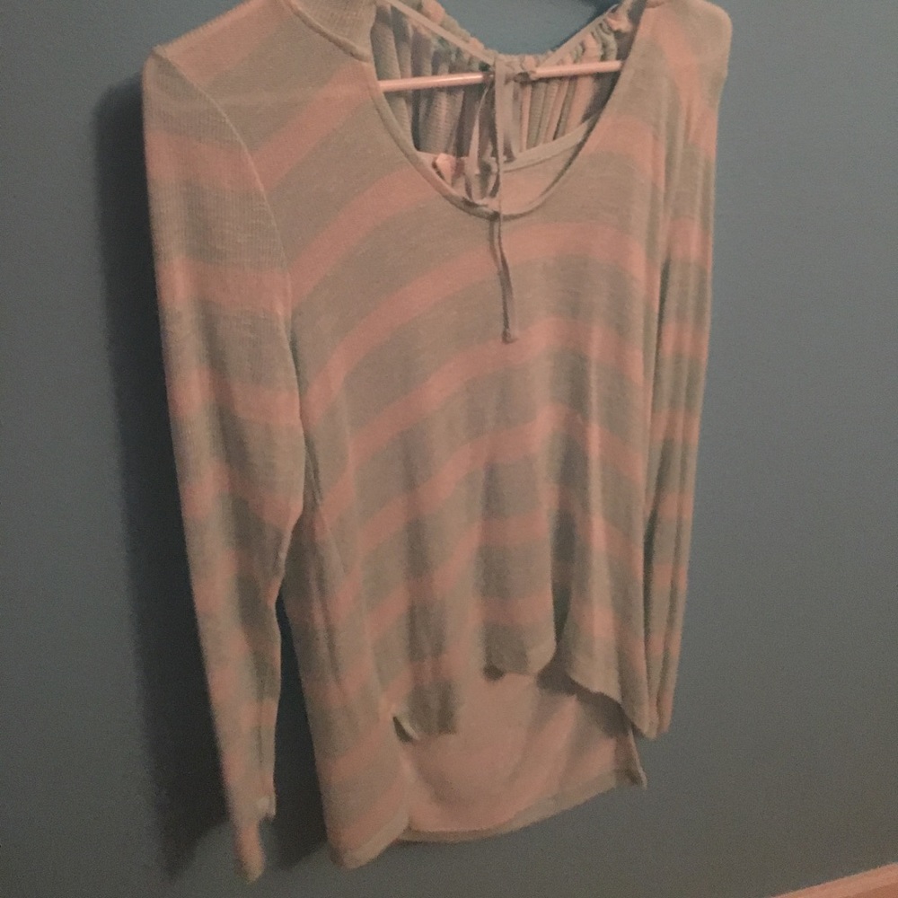 Very thin mint and white striped hooded sweater
