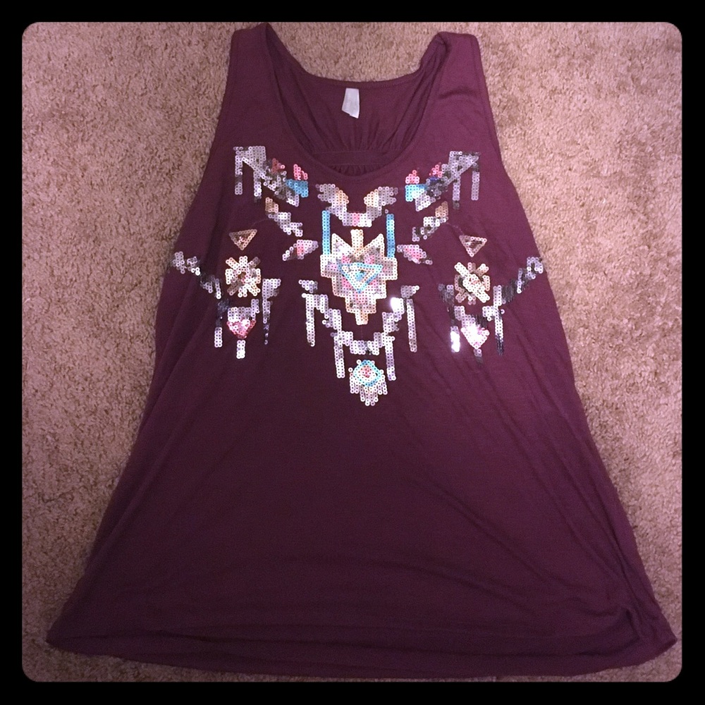 Maroon Aztec Sequined Tank Top