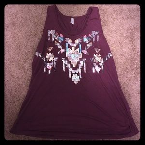 Maroon Aztec Sequined Tank Top