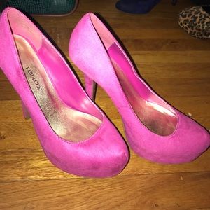 Hot pink platform heels