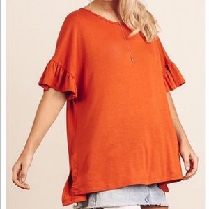 Burnt Orange Top with ruffle arms