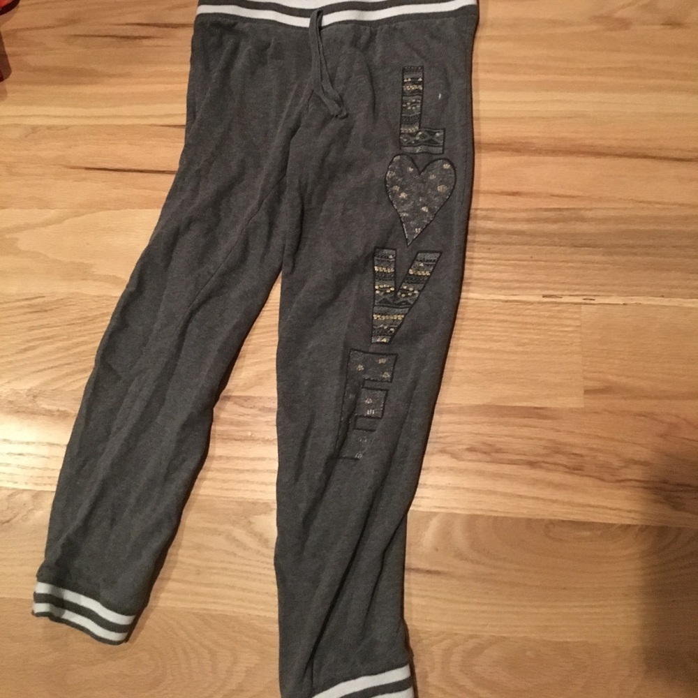 Grey jogger pants with love logo from target