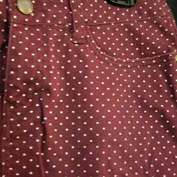 Burgundy polka dot denim skirt - Picture 2 of 4