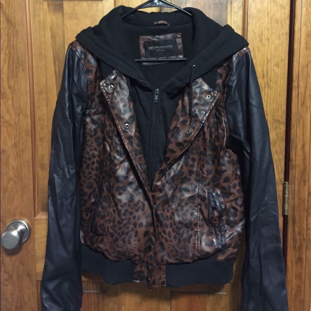 Obey Propaganda Varsity Cheetah Faux Leather Coat