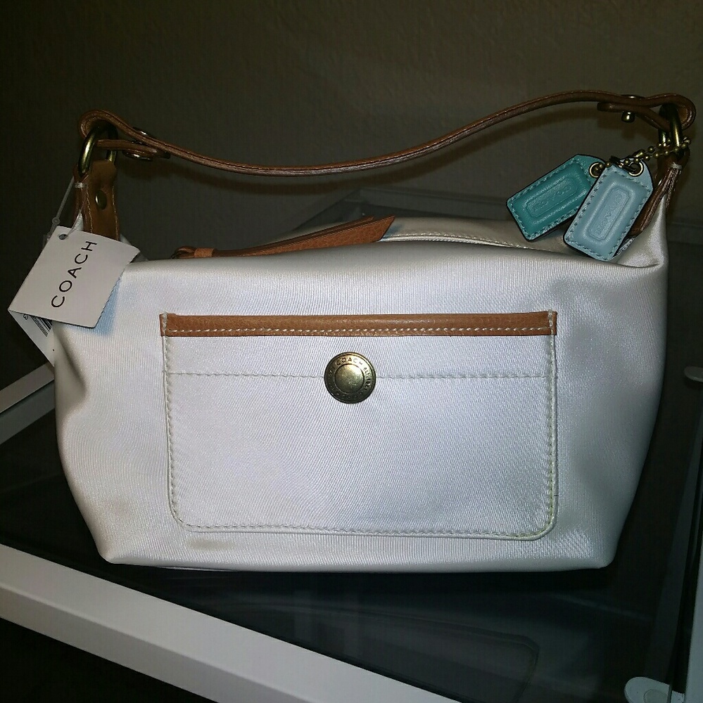 SOLD New Coach Mini Tote Bag Purse Nylon White Tan
