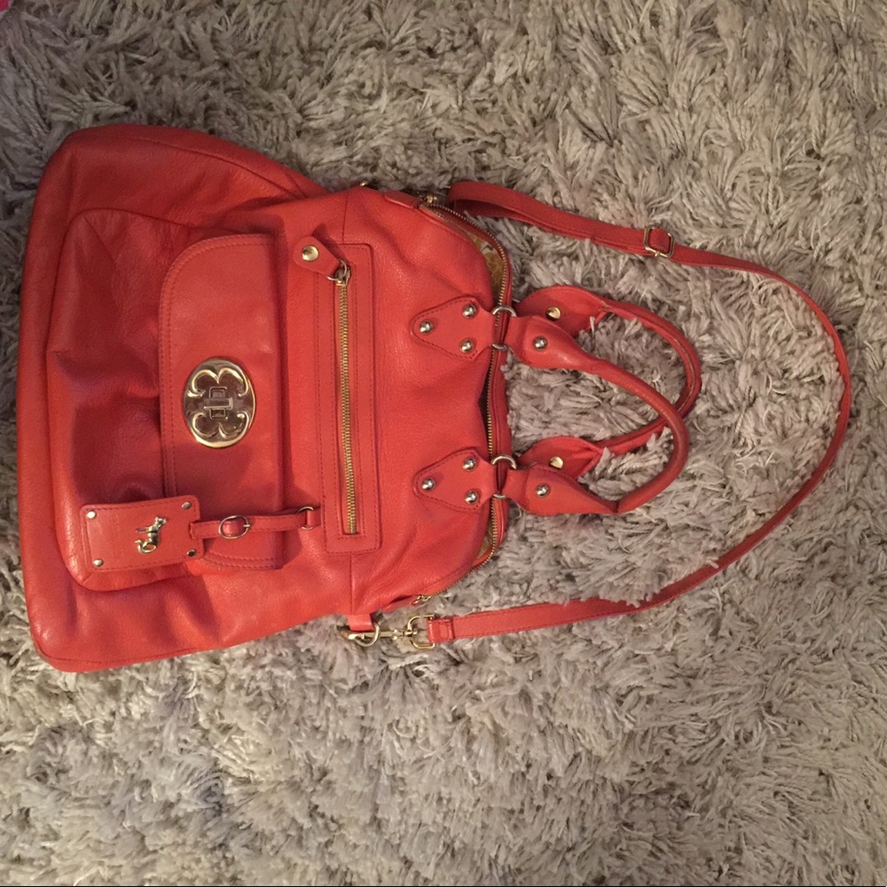 EMMA FOX coral w/brass featured purse-GUC