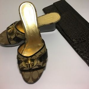 Coach Monogram Wedge slip on size 9