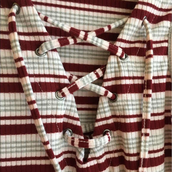 sleeveless criss-cross v-neck striped shirt - Picture 2 of 3