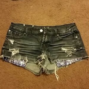 Red Rivet Jean Shorts