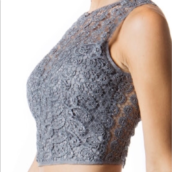 Gun metal lace 2 pc crop top maxi skirt set NWT - Picture 2 of 5