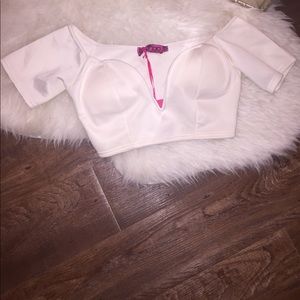 Boohoo white plunge crop top
