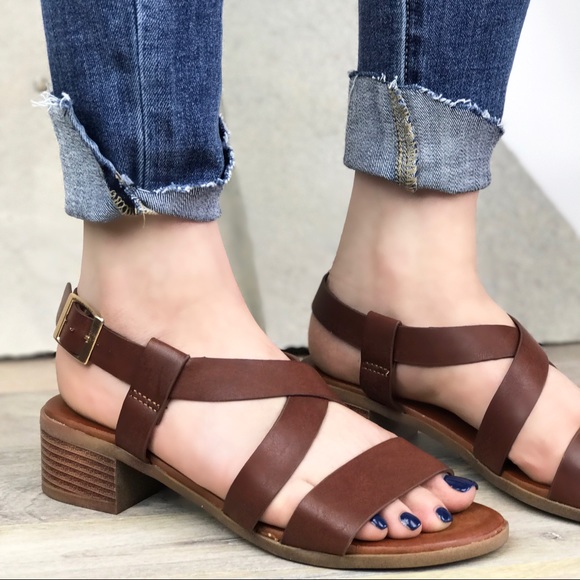 Cognac Block Heel Sandal - Picture 2 of 3