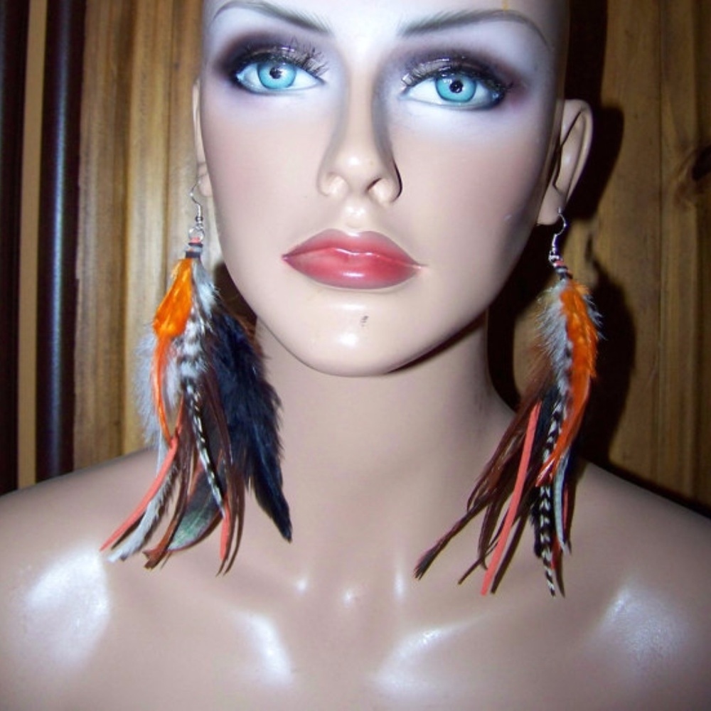 5" New Handmade Feather Earrings Fall Mix