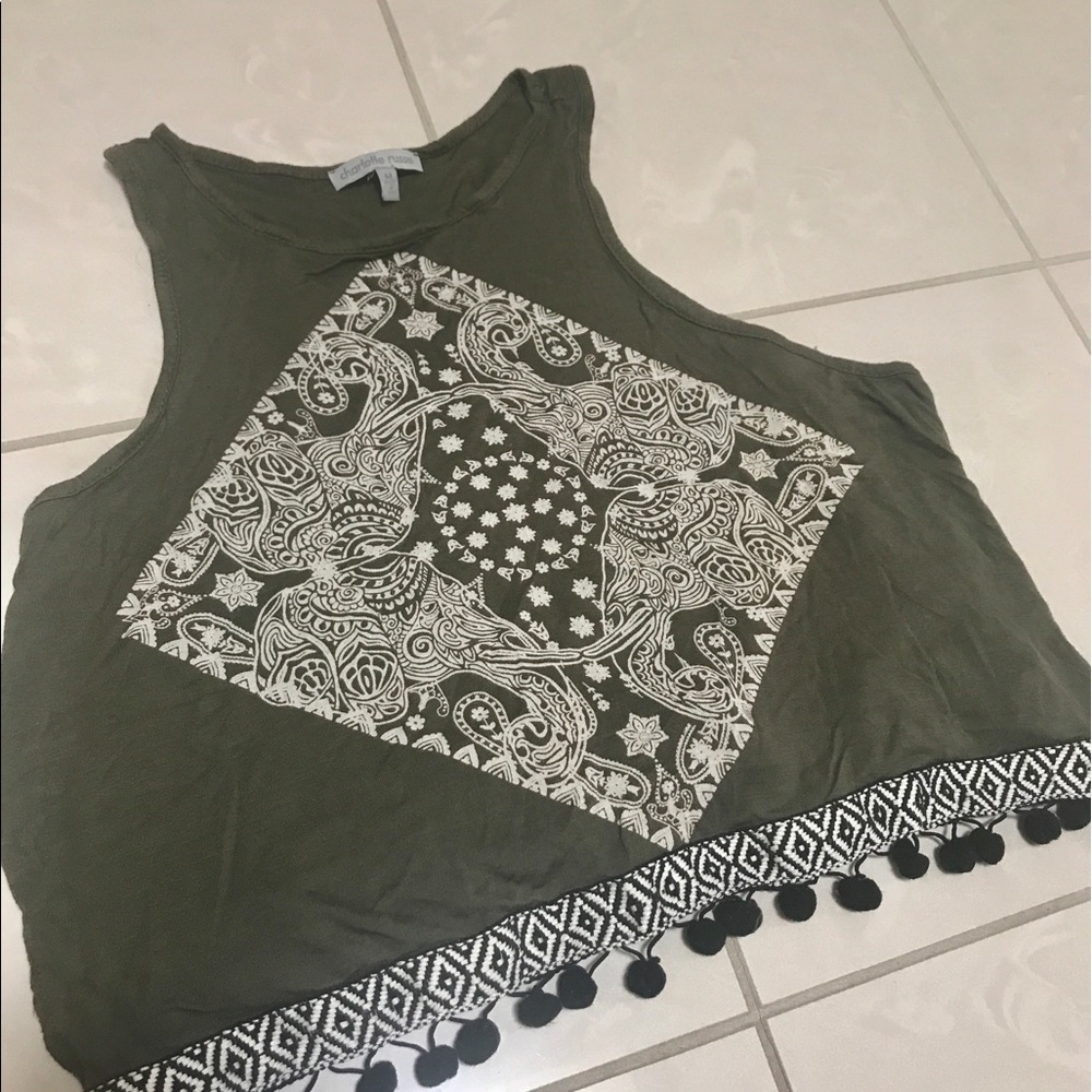 Boho green elephant tank
