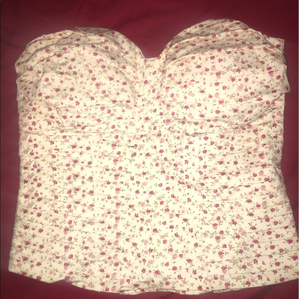 Red & Pink Roses fitted tube top Urban Outfitters
