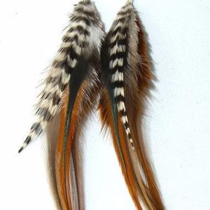 New Handmade Brown Grizzly Mix Feather Earrings