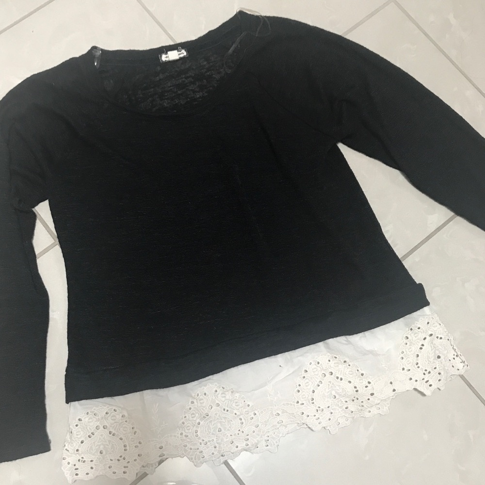 Sheer black long sleeve with white trim