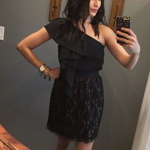 (MM Couture) One Shoulder Black & Gold Dress