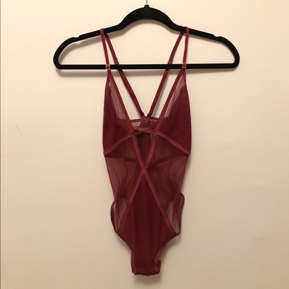 Wine-colored mesh bodysuit! Size small nwot