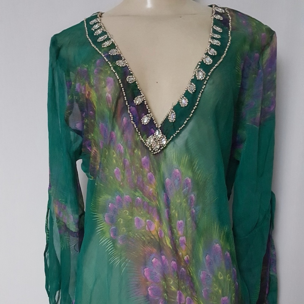 NWT beach cover up  3/4 open sleeves beaded neck