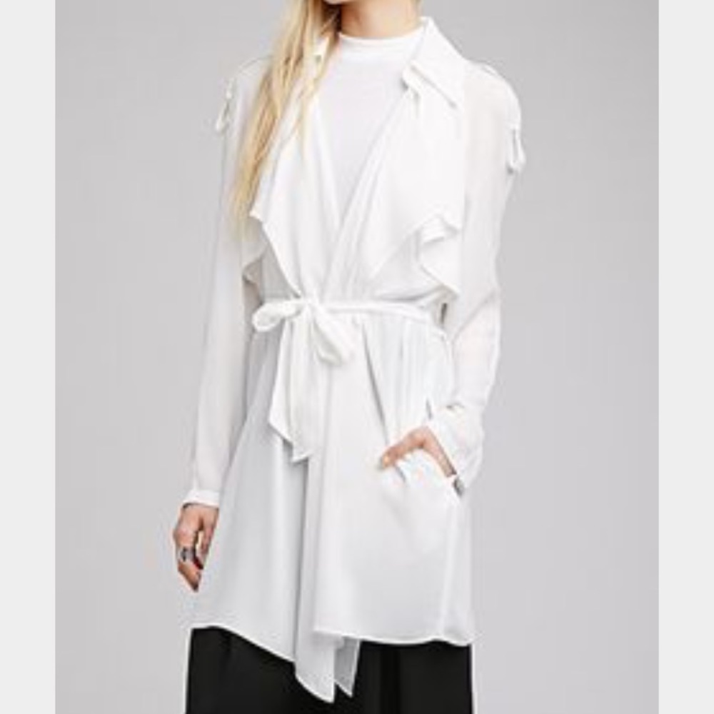 NWT. White draped chiffon duster.