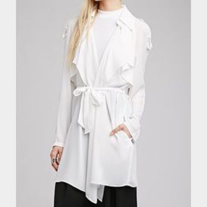 NWT. White draped chiffon duster.