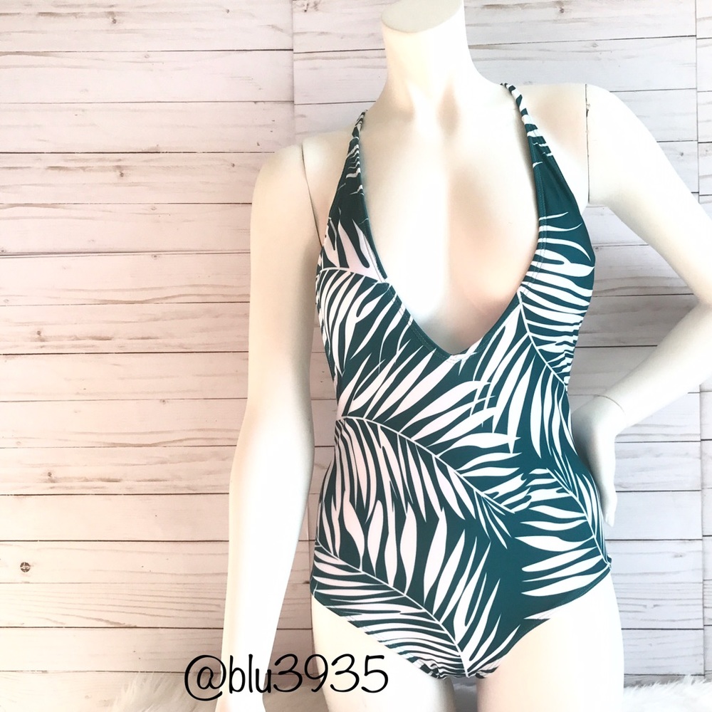JUST InPalm tree one piece Teal Swim